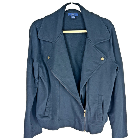 Chaps Women’s Moto Jacket Navy Knit 100% Cotton Size: X-Large preppy classic - Picture 2 of 6